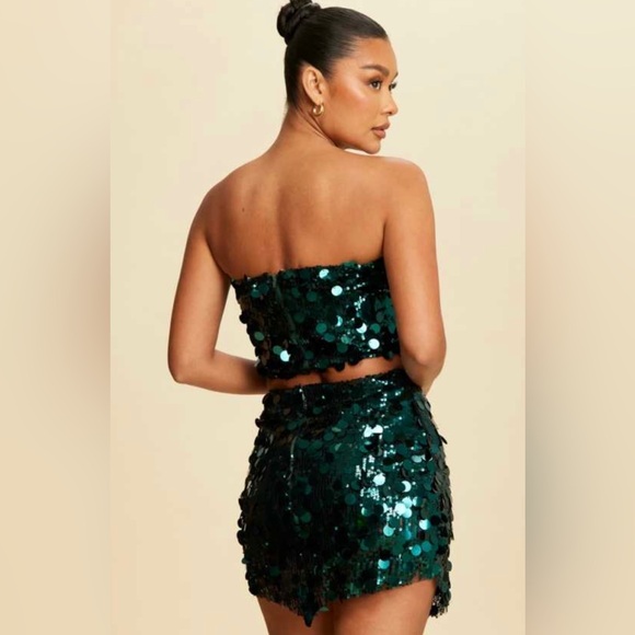 Green Sequins Mini Skirt Set - Picture 2 of 2